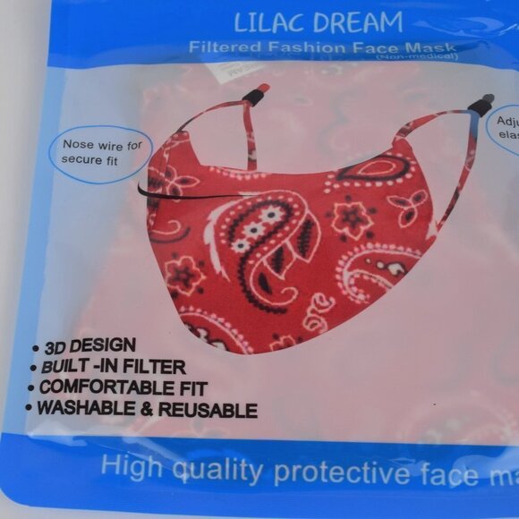 New Papaya Red Paisley 3-Layer Reusable Face Mask - Picture 3 of 4